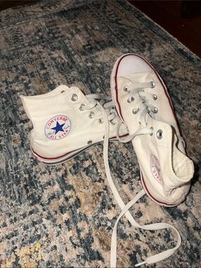 Converse White High-Top Sneakers with Red Trim